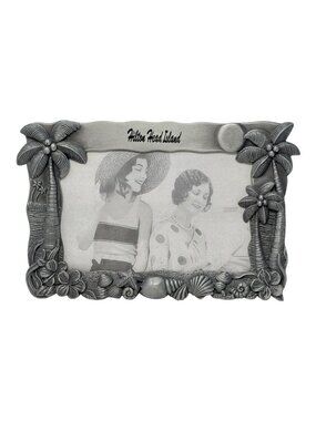 Hilton Head Island Pewter Frame Coastal Palm Shell 4x6 Landscape 1990s